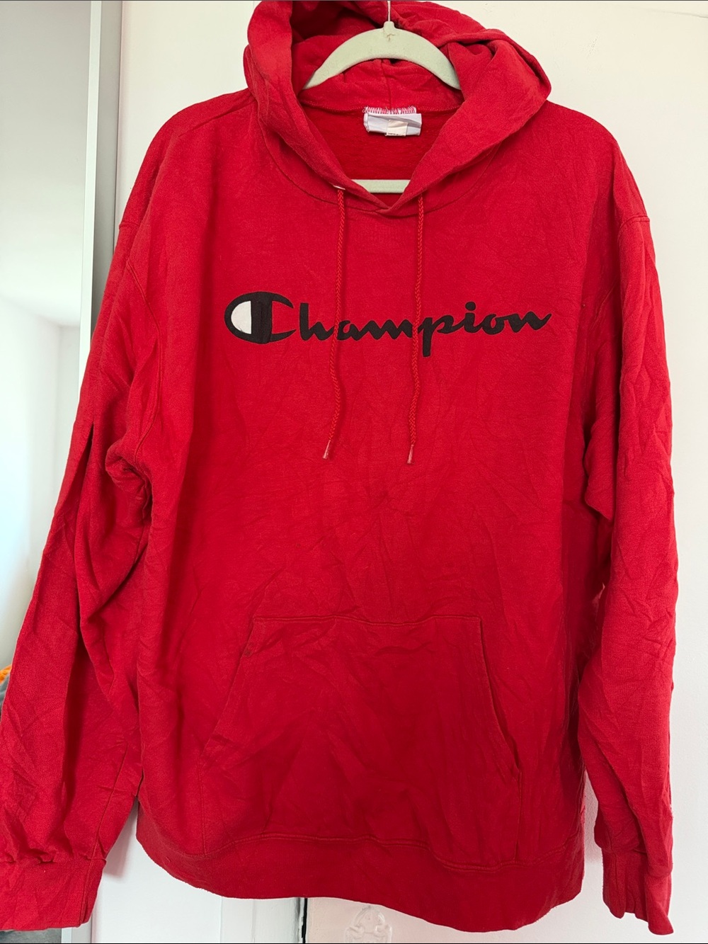 Champion Men's Red Crewneck Hoodie with Logo